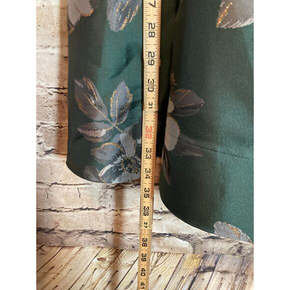 Eliza J Dress Womens 12 Petite‎ Forest Green Floral Gold Glitter Belted Party - Picture 12 of 16